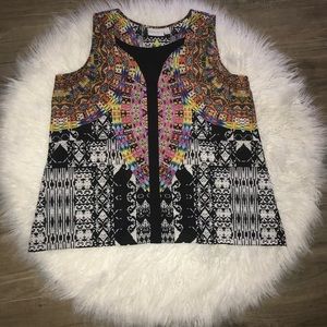 Bisou Bisou Multicolor Tribal Print Sleeveless Blouse